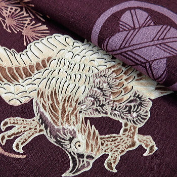 義若オリジナル鯉口シャツ、ダボシャツ　鷹と松・家紋（ボルドー）の柄